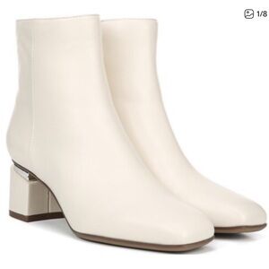 Franco Sarto Womens Marquee Leather Square Toe Ankle Bootie‎ Sz 8.5 Ivory White